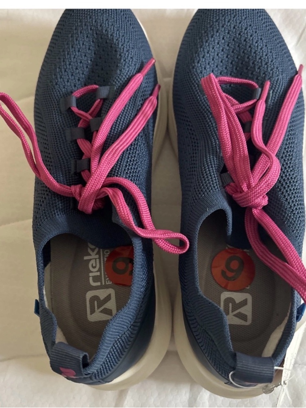 Rieker Navy Knit Sneakers with Pink Laces new